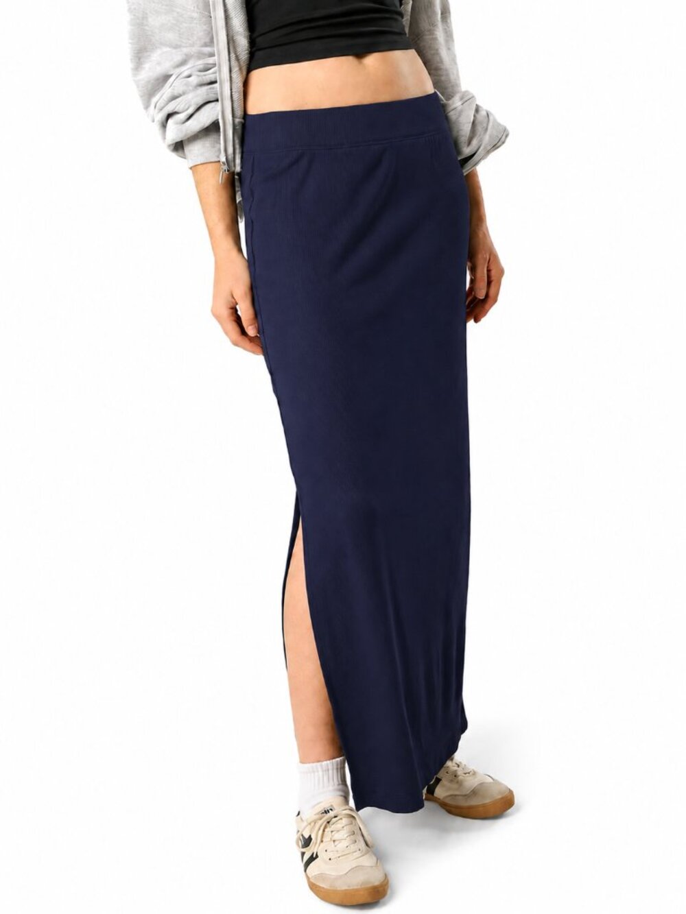 OFFLINE BY AERIE Thumbs Up Heavyweight Maxi Skirt Navy XS Ribbed Jersey Stretch